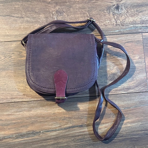 Joy Susan Handbags - Small Plum Vegan Leather Crossbody Saddle Bag